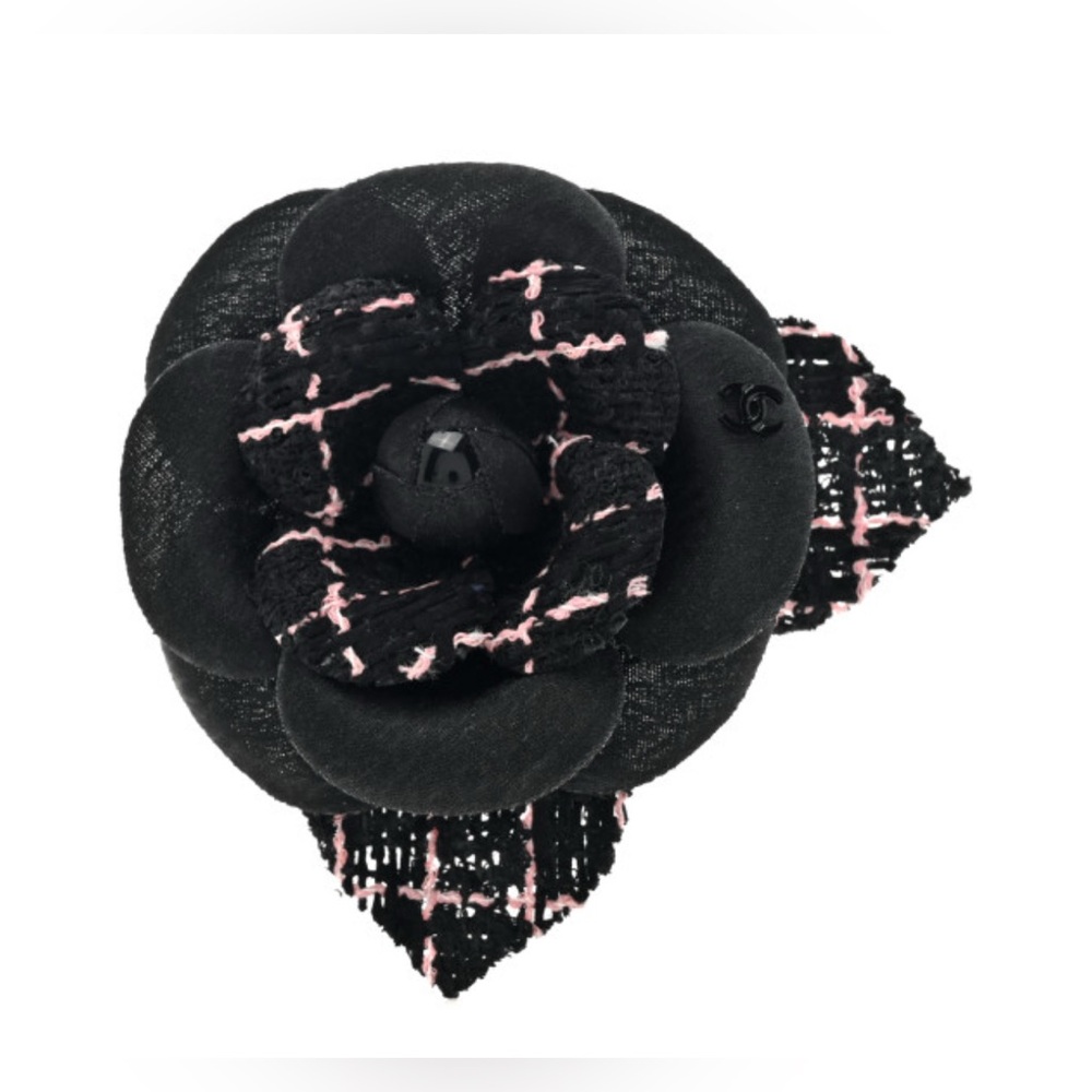 Chanel Black and Pink Floral Brooch